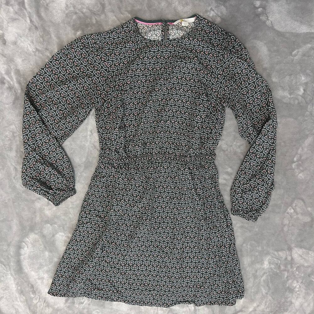 BODEN Dress US 6 Petite Green Pink Geometric Long Sleeve Dainty Classic Boho